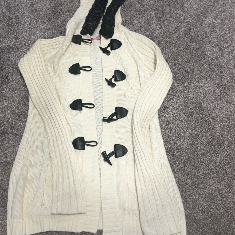 1955 Vintage Cream and Black Cardigan with Toggle Closures